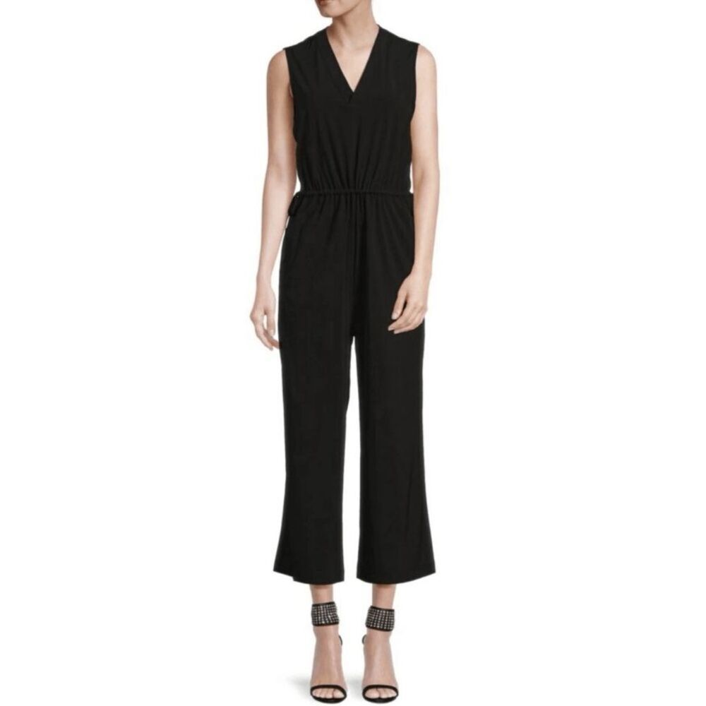 Calvin Klein Women's V-Neck Sleeveless Jumpsuit Black Size 10
